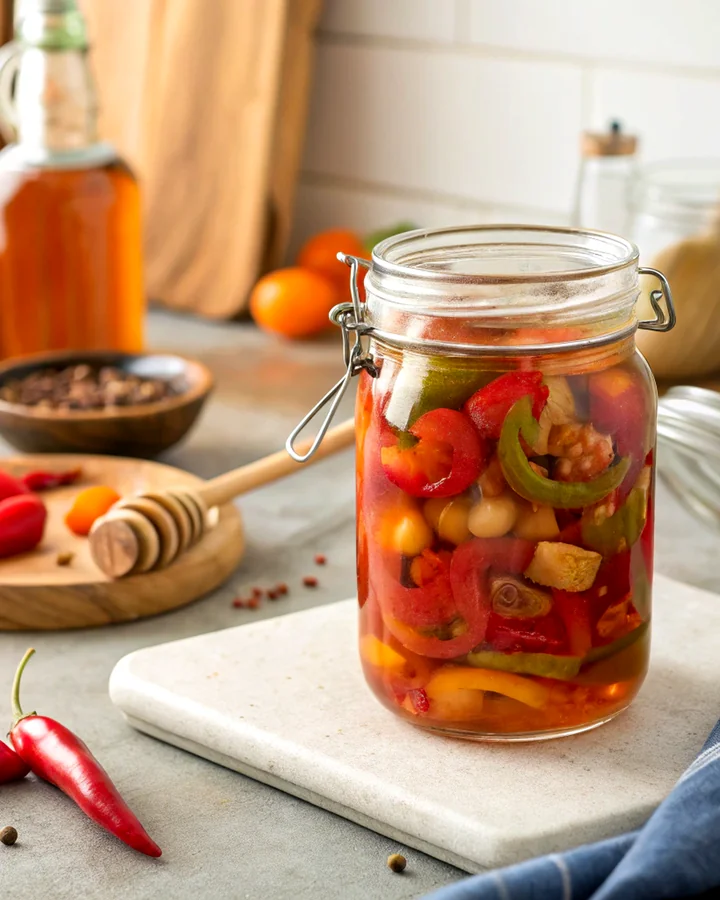 Parfait Chaleur Sucrée : Piments Marinés Miel-Ail Épicés