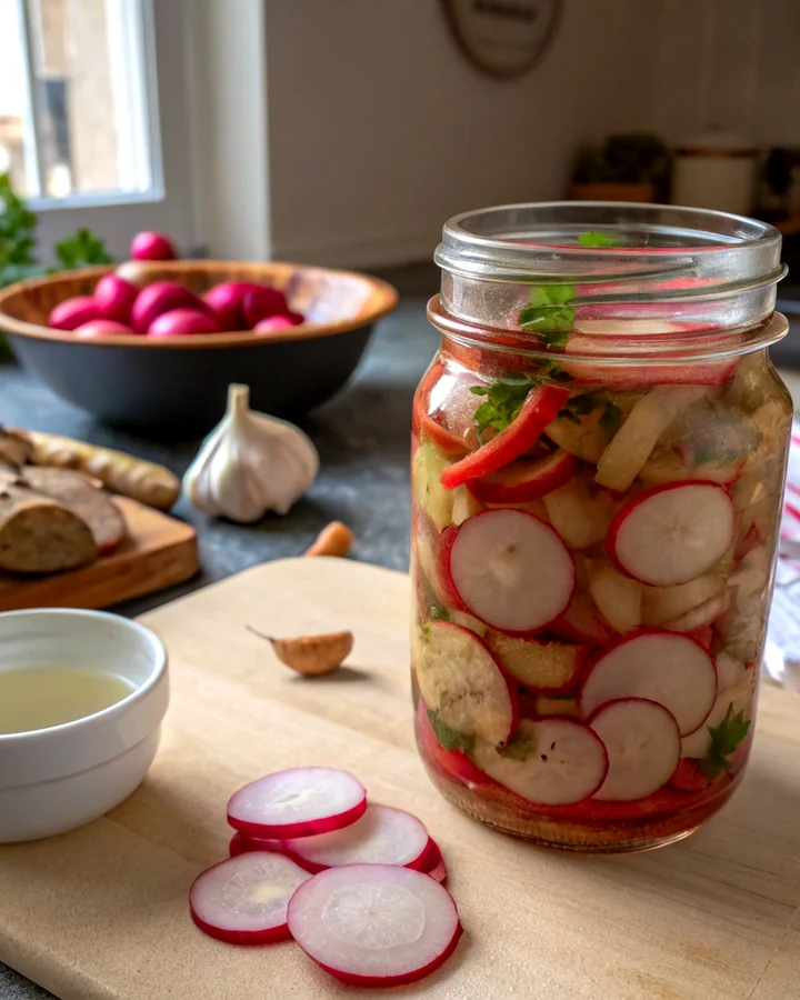 Parfait Radis marinés épicés au gingembre et à lail