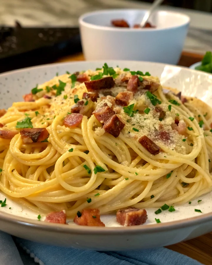 Parfait Carbonara Céleste : Pâtes aux Légumes et Caviar